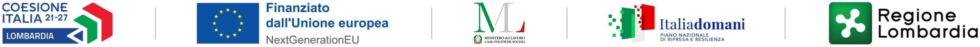 Coesione Italia 21-27 Lombardia · Finanziato dall'Unione europea NextGenerationEU · Ministero del Lavoro e delle Politiche Sociali · Italia domani PNRR · Regione Lombardia